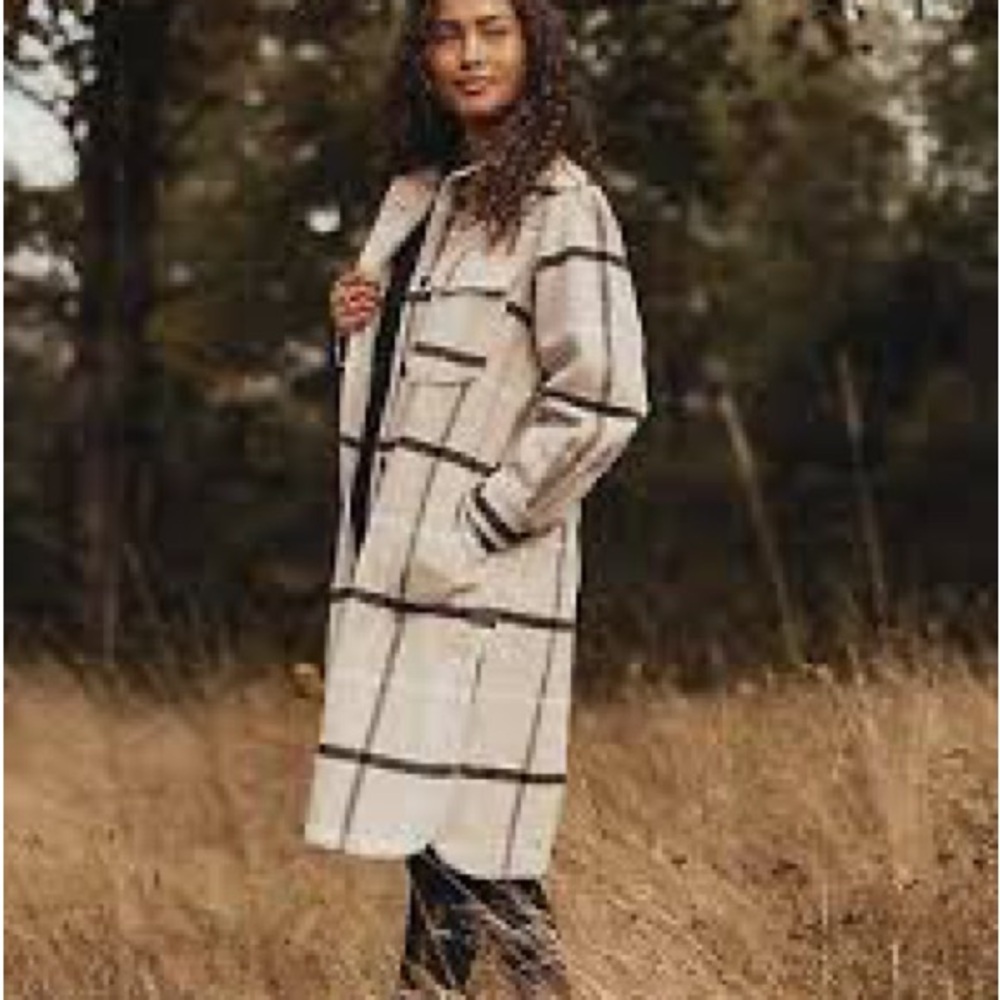 The Normal Brand Toni Duster Jacket in Creme Plaid. NWOT
